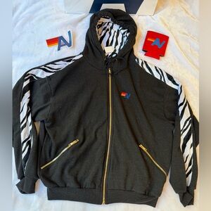 New with tag Aviator Nation Zip Up Hoodie with Zebra Trim Size Small  RARE